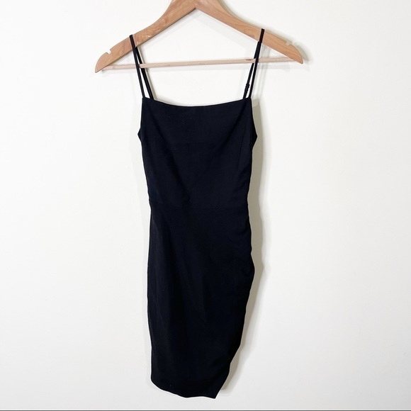 WAYF Black Bardot Smocked Ruched Open Back Mini Dress Size XS NWOT - Picture 3 of 8